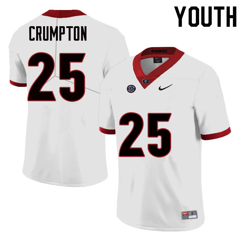 Georgia Bulldogs Youth Ahkil Crumpton #25 White Stitched College UGA Football Jersey 23MP017UQ